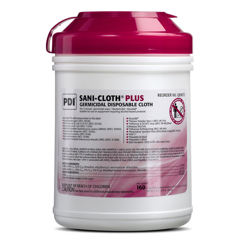 Sani-Cloth Plus Germicidal Wipe Disinfectant Cleaner, Non-Sterile Canister, 6 x 6¾ Inch -Box of 160 Sani-Cloth Plus Germicidal Wipe Disinfectant Cleaner, Non-Sterile Canister, 6 x 6¾ Inch -Box of 160
