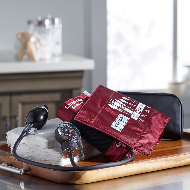 McKesson LUMEON Deluxe Aneroid Sphygmomanometer, Burgundy, Adult, Arm -Case of 20 McKesson LUMEON Deluxe Aneroid Sphygmomanometer, Burgundy, Adult, Arm -Case of 20