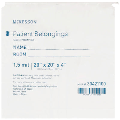 McKesson Patient Belongings Bag, White -Case of 250 McKesson Patient Belongings Bag, White -Case of 250