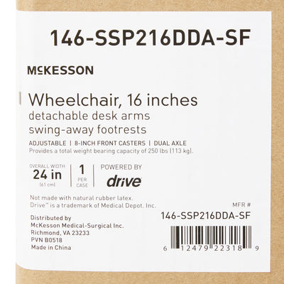McKesson Dual Axle Wheelchair Desk Length Arm Swing-Away Footrest, 16 Inch Seat Width -Each McKesson Dual Axle Wheelchair Desk Length Arm Swing-Away Footrest, 16 Inch Seat Width -Each