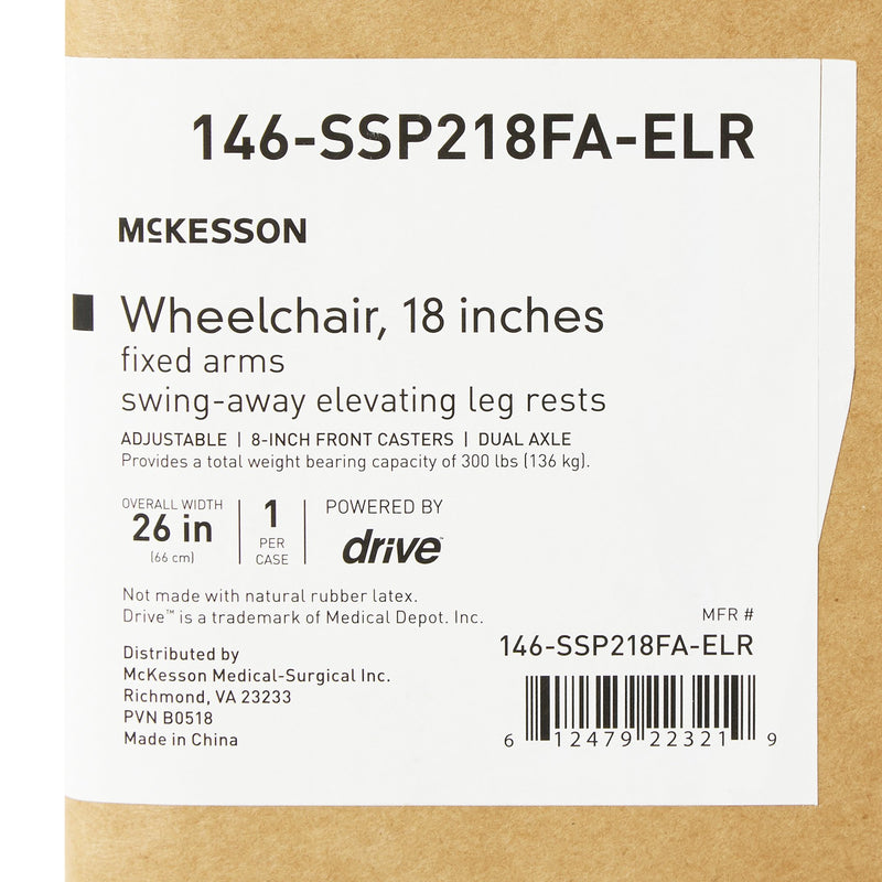 McKesson Dual Axle Wheelchair Full Length Arm Swing-Away Elevating Footrest, 18 Inch Seat Width -Each McKesson Dual Axle Wheelchair Full Length Arm Swing-Away Elevating Footrest, 18 Inch Seat Width -Each