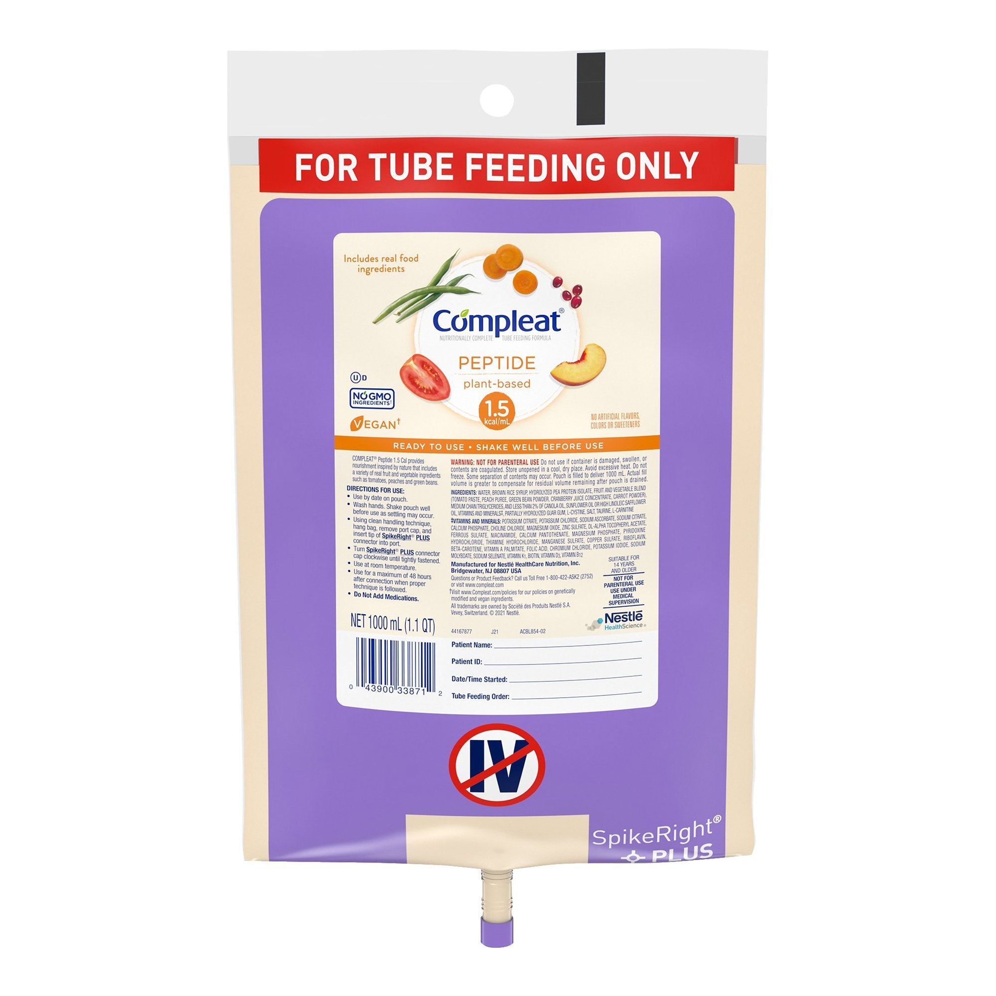 Compleat Tube Feeding Formula Peptide 1.5 SpikeRight PLUS 1000 mL UltraPa -Case of 6 Compleat Tube Feeding Formula Peptide 1.5 SpikeRight PLUS 1000 mL UltraPa -Case of 6