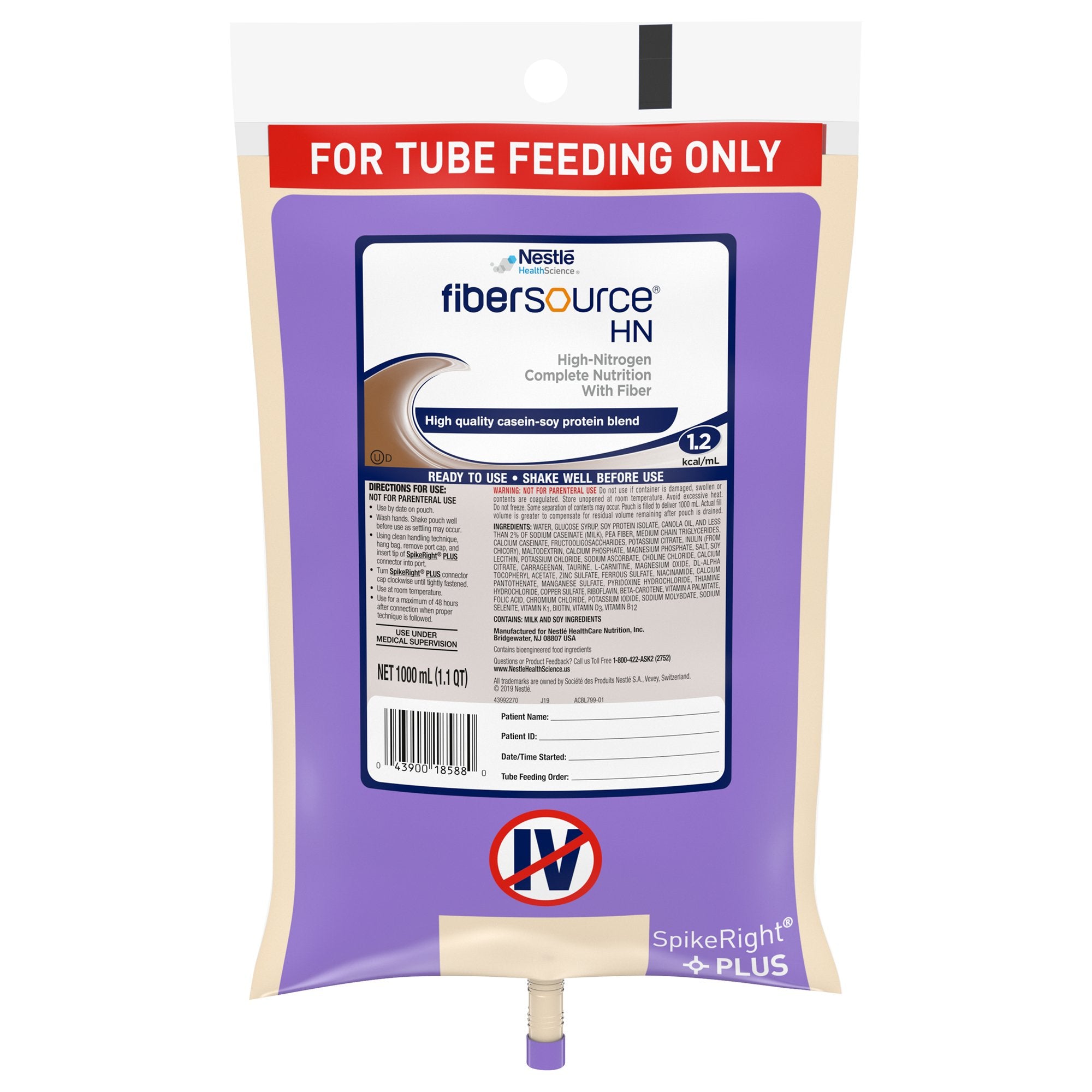 Fibersource HN Ready to Hang Tube Feeding Formula, Unflavored, 33.8 oz. Bag -Case of 6 Fibersource HN Ready to Hang Tube Feeding Formula, Unflavored, 33.8 oz. Bag -Case of 6