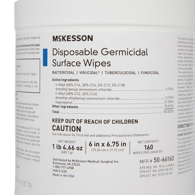 McKesson Surface Disinfectant Wipes, Large Canister -Box of 1 McKesson Surface Disinfectant Wipes, Large Canister -Box of 1