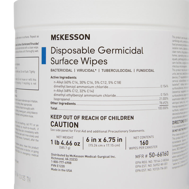 McKesson Surface Disinfectant Wipes, Large Canister -Box of 1 McKesson Surface Disinfectant Wipes, Large Canister -Box of 1