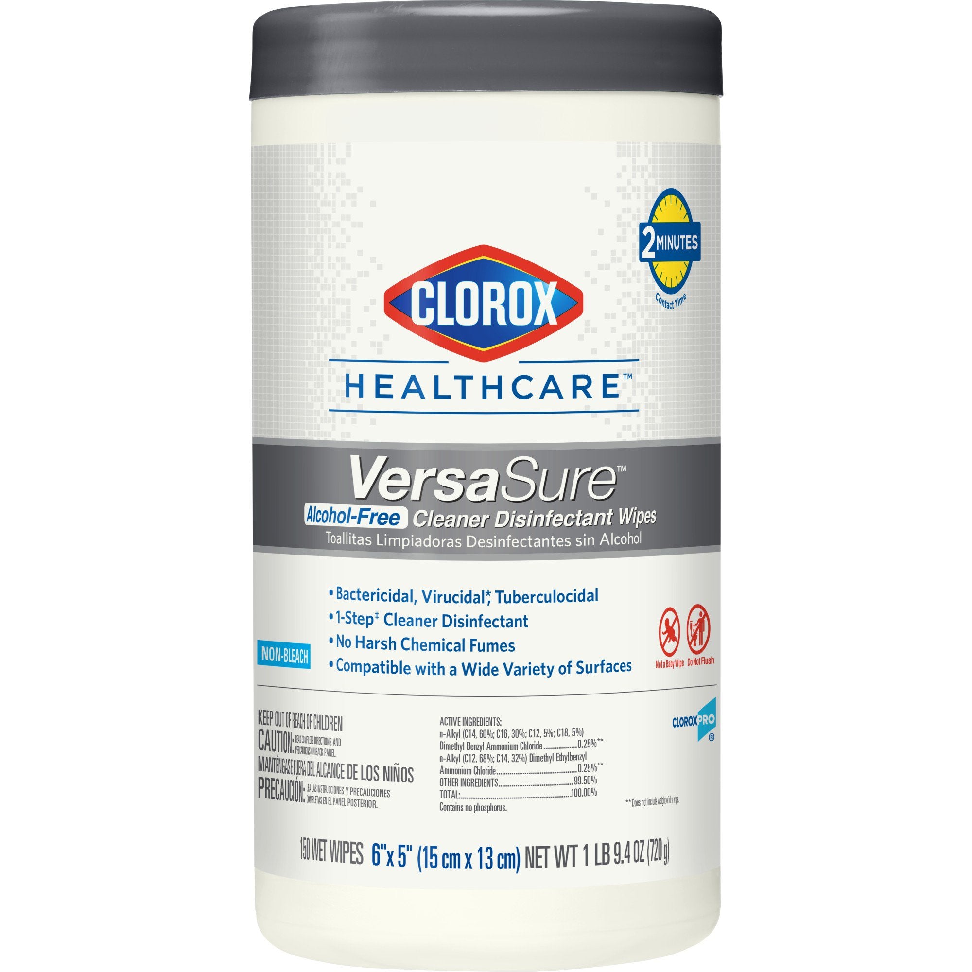 Clorox Healthcare VersaSure Surface Disinfectant Wipes, 150 Count Cannister -Carton of 1 Clorox Healthcare VersaSure Surface Disinfectant Wipes, 150 Count Cannister -Carton of 1