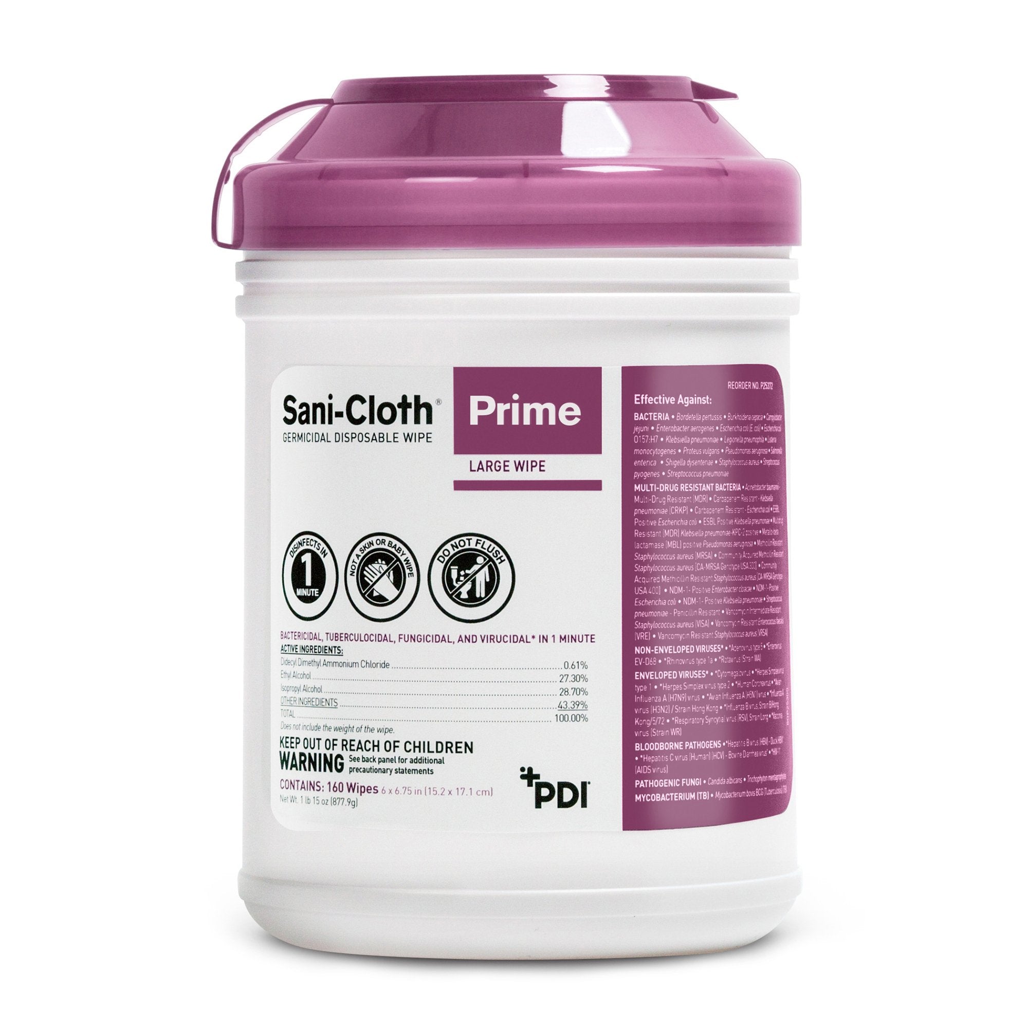 Sani-Cloth Prime Surface Disinfectant Cleaner Pre-moistened Germicidal Wipe, Non-Sterile Canister, Disposable -Can of 160 Sani-Cloth Prime Surface Disinfectant Cleaner Pre-moistened Germicidal Wipe, Non-Sterile Canister, Disposable -Can of 160