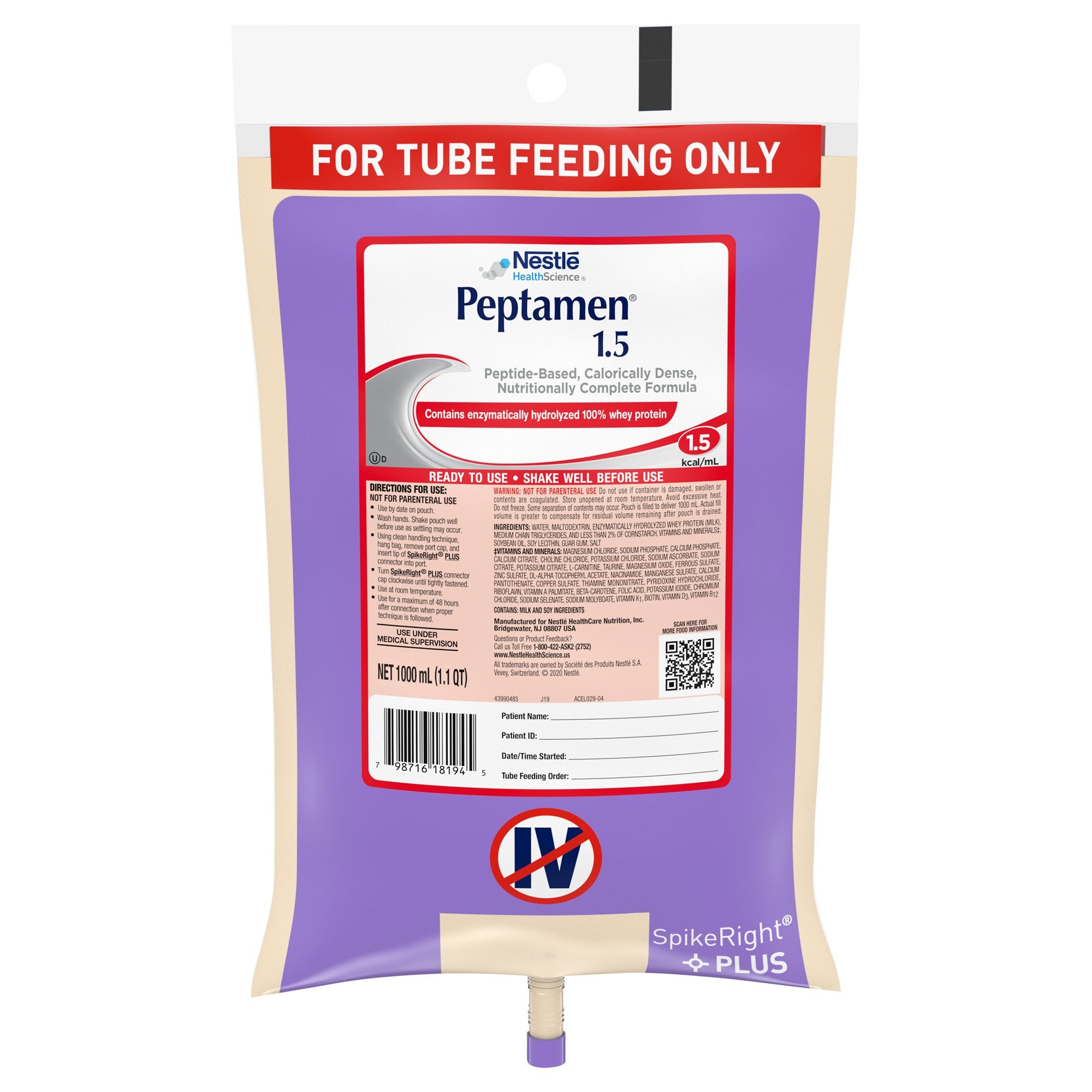 Peptamen 1.5 Ready to Hang Tube Feeding Formula, 33.8 oz. Bag -Case of 6 Peptamen 1.5 Ready to Hang Tube Feeding Formula, 33.8 oz. Bag -Case of 6