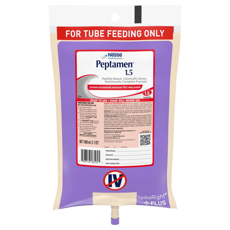 Peptamen 1.5 Ready to Hang Tube Feeding Formula, 33.8 oz. Bag -Case of 6 Peptamen 1.5 Ready to Hang Tube Feeding Formula, 33.8 oz. Bag -Case of 6