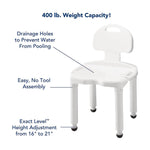 Carex Universal Bath Seat with Back, 400-lb Capacity -Each Carex Universal Bath Seat with Back, 400-lb Capacity -Each