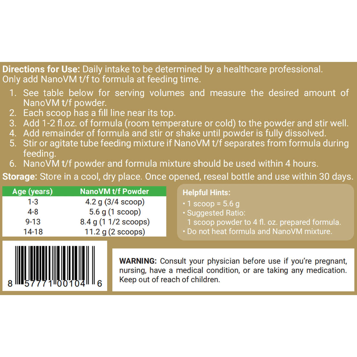 NanoVM t/f Powder Pediatric Tube Feeding Formula, 275 Gram Jar -Each NanoVM t/f Powder Pediatric Tube Feeding Formula, 275 Gram Jar -Each