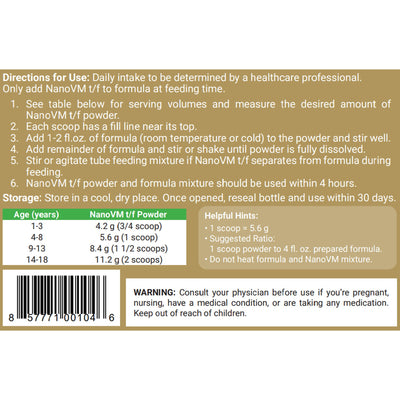 NanoVM t/f Powder Pediatric Tube Feeding Formula, 275 Gram Jar -Each NanoVM t/f Powder Pediatric Tube Feeding Formula, 275 Gram Jar -Each