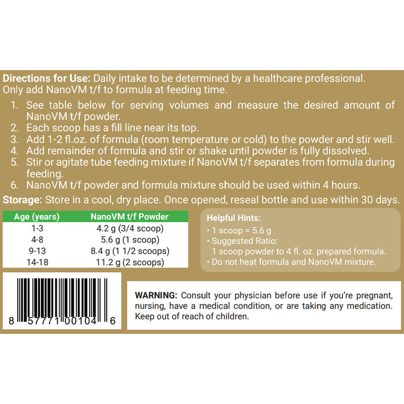 NanoVM t/f Powder Pediatric Tube Feeding Formula, 275 Gram Jar -Each NanoVM t/f Powder Pediatric Tube Feeding Formula, 275 Gram Jar -Each