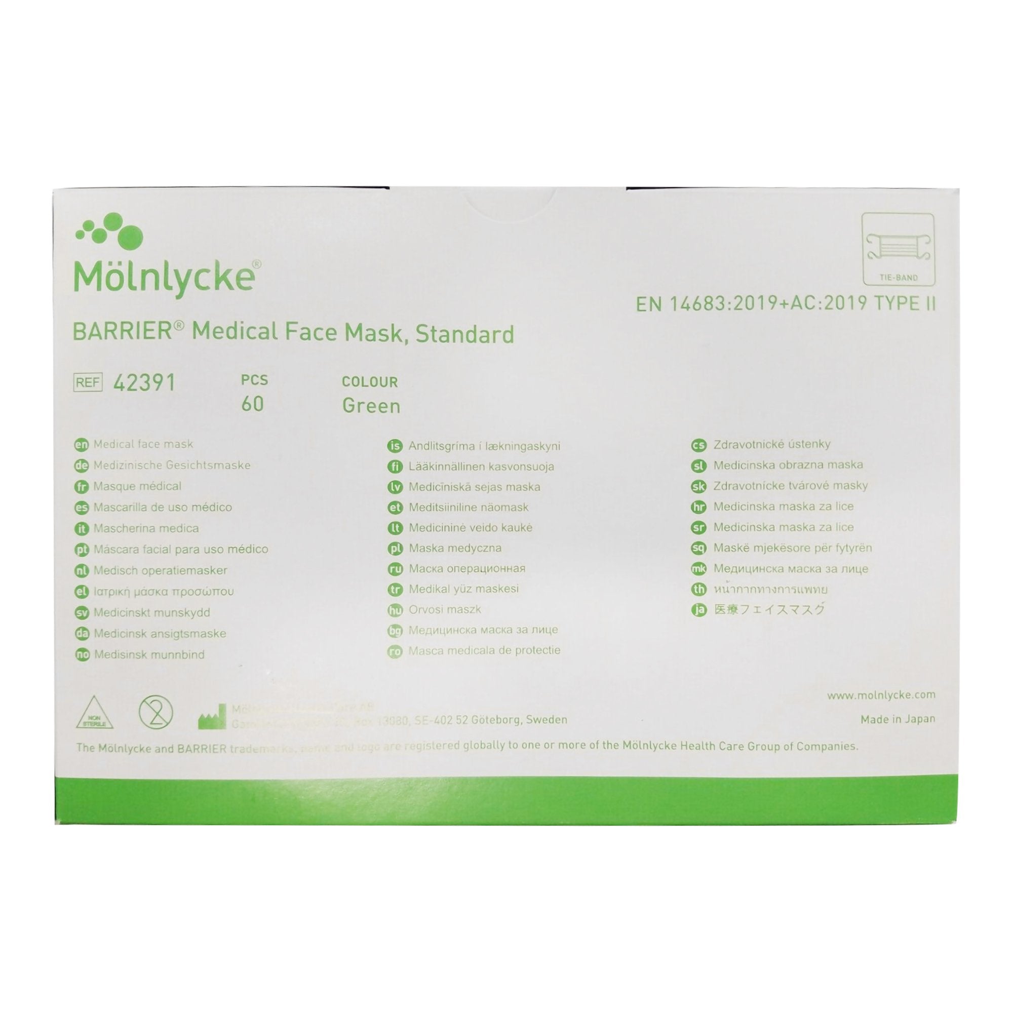 Barrier Standard Surgical Mask, Green -Box of 60 Barrier Standard Surgical Mask, Green -Box of 60