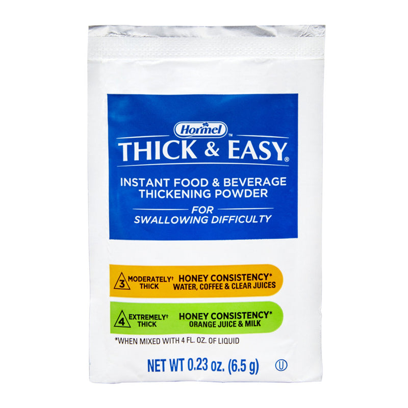 Hormel Thick & Easy Instant Food and Beverage Thickening Powder, Unflavored, Honey Consistency, 6.5 Gram Packet -Case of 100 Hormel Thick & Easy Instant Food and Beverage Thickening Powder, Unflavored, Honey Consistency, 6.5 Gram Packet -Case of 100