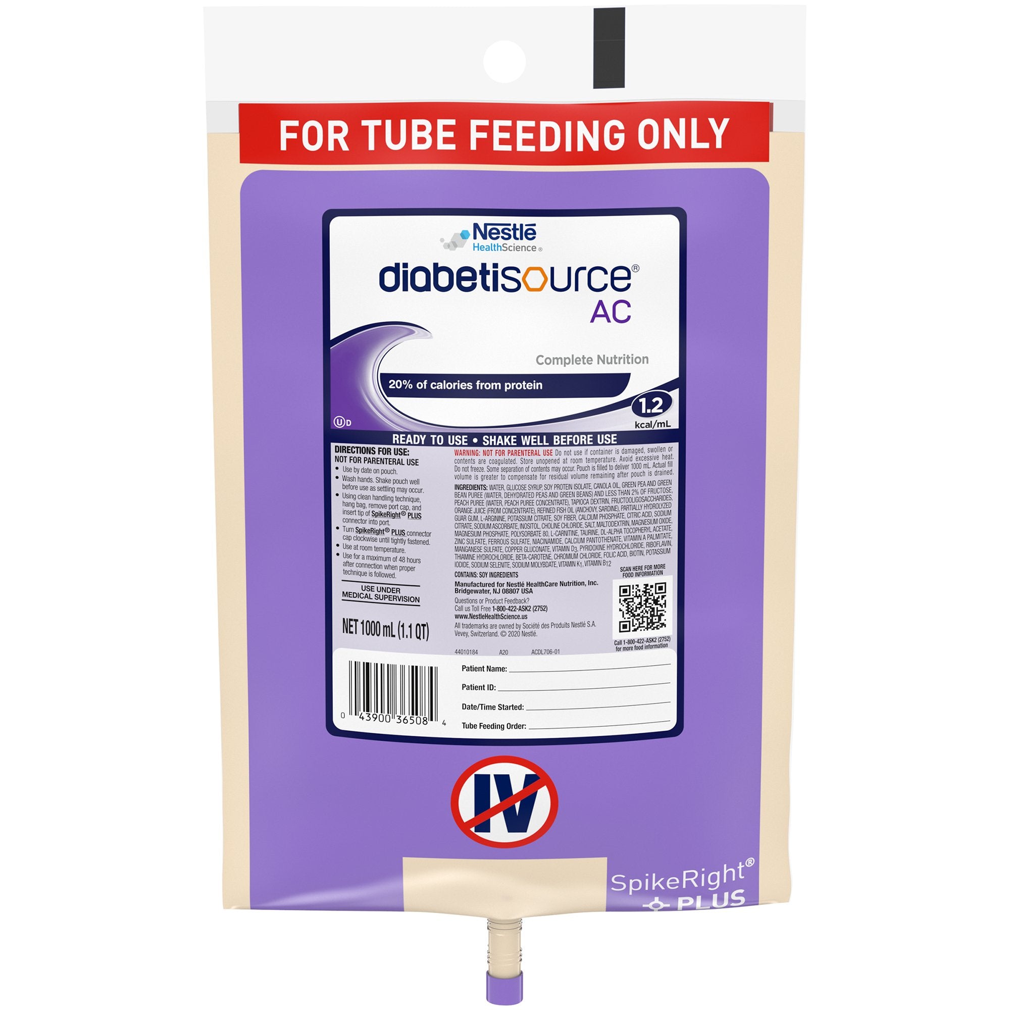 Diabetisource AC Tube Feeding Formula, 33.8 oz. Ready to Hang Bag -Case of 6 Diabetisource AC Tube Feeding Formula, 33.8 oz. Ready to Hang Bag -Case of 6
