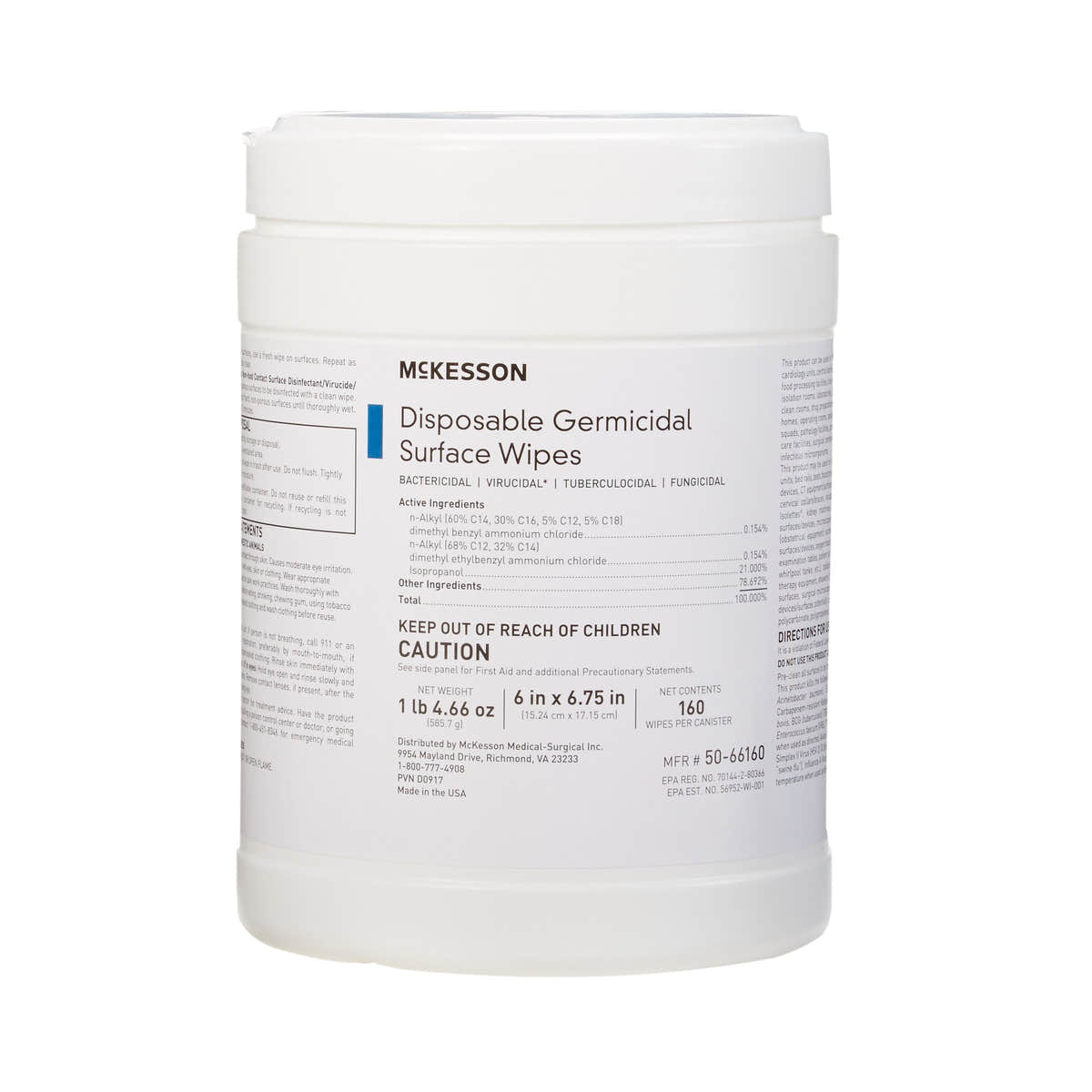 McKesson Surface Disinfectant Wipes, Large Canister -Box of 1 McKesson Surface Disinfectant Wipes, Large Canister -Box of 1