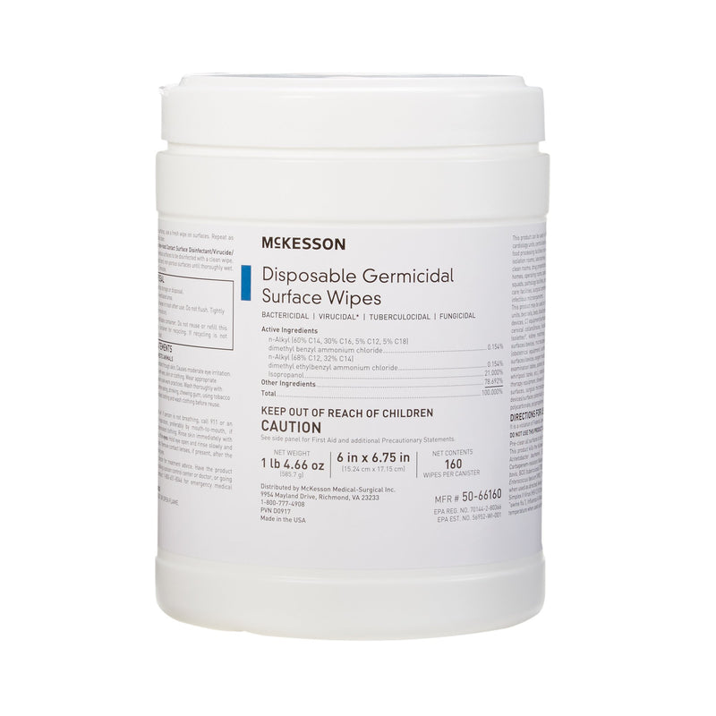 McKesson Surface Disinfectant Wipes, Large Canister -Box of 1 McKesson Surface Disinfectant Wipes, Large Canister -Box of 1