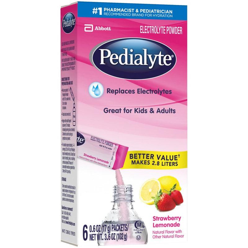 Pedialyte Powder Packs Pediatric Oral Electrolyte Solution, Strawberry Lemonade, 0.6 oz. Individual Packet -Case of 36 Pedialyte Powder Packs Pediatric Oral Electrolyte Solution, Strawberry Lemonade, 0.6 oz. Individual Packet -Case of 36