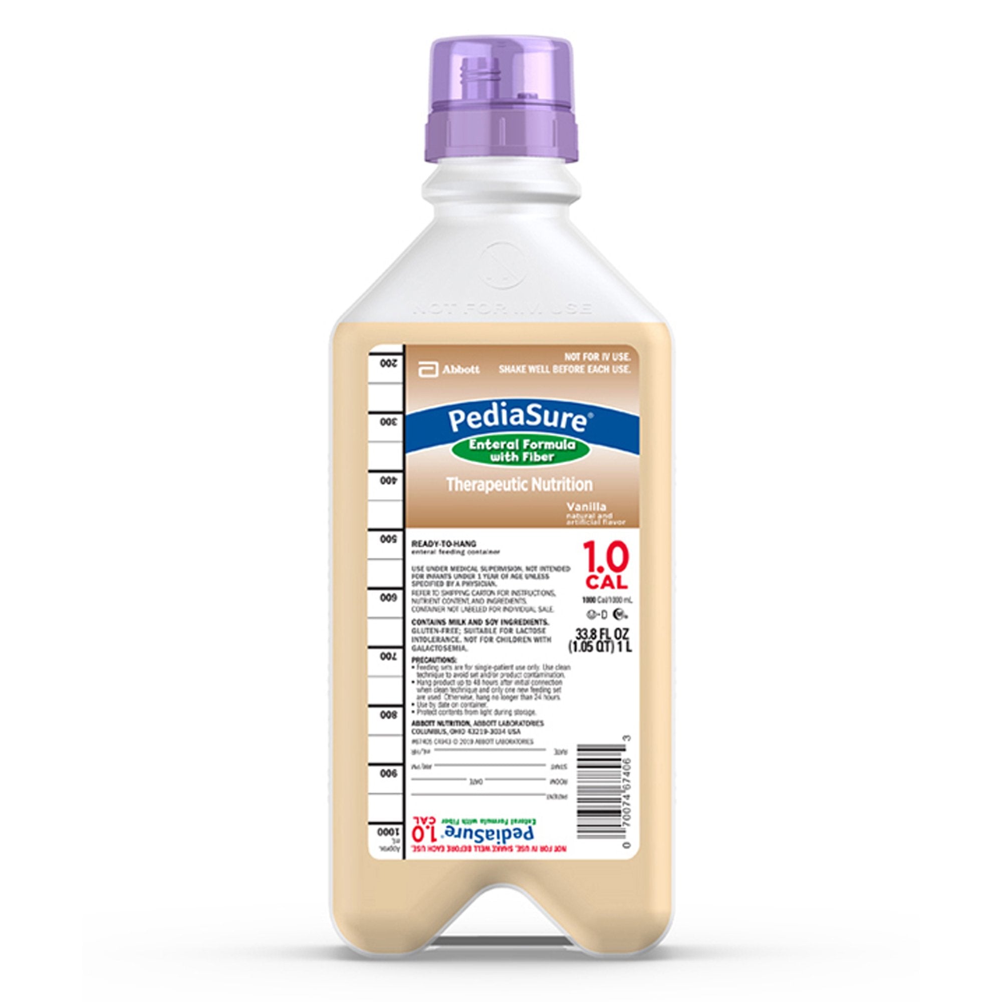 PediaSure 1.0 Cal with Fiber Ready to Hang Pediatric Tube Feeding Formula, 1 Liter Bottle -Each
