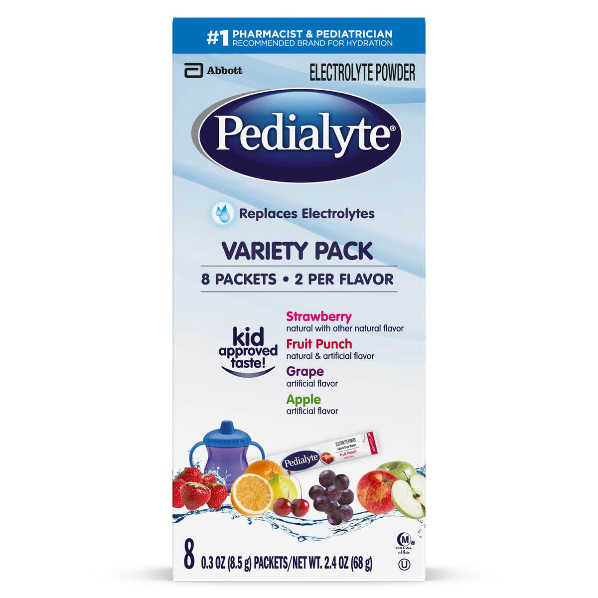 Pedialyte Powder Packs Pediatric Oral Electrolyte Solution, Assorted Flavors, 0.6 oz. Packet -Carton of 8 Pedialyte Powder Packs Pediatric Oral Electrolyte Solution, Assorted Flavors, 0.6 oz. Packet -Carton of 8