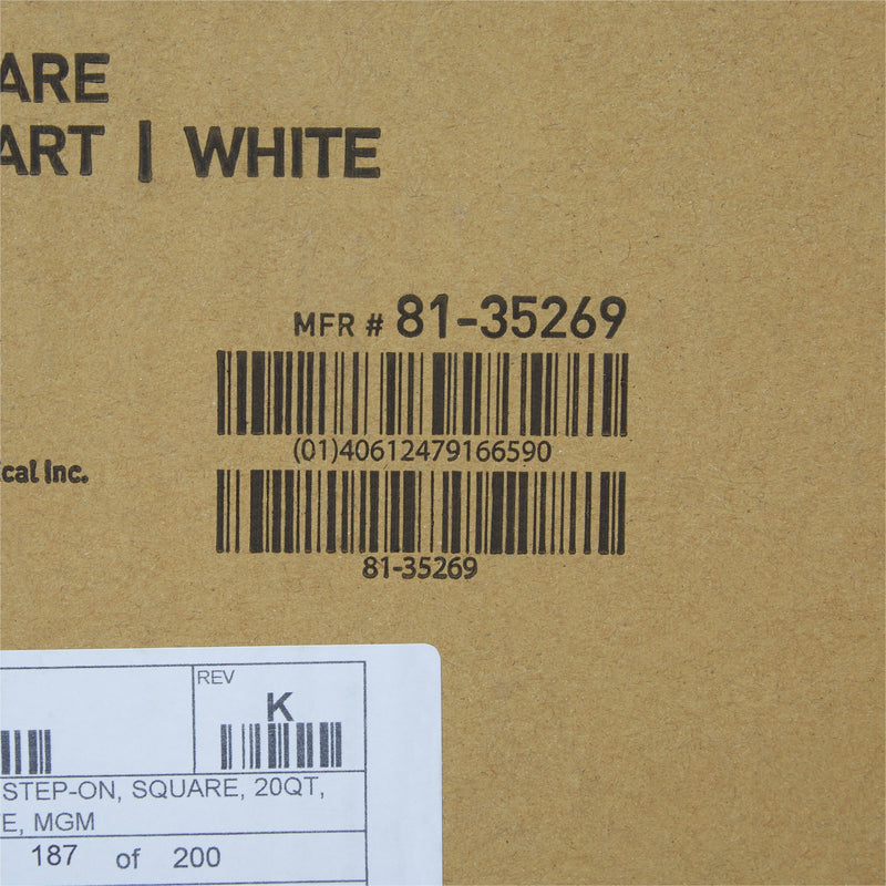 McKesson Trash Can With Plastic Liner, Square, Steel, Step-On, 20 QT, White -Each McKesson Trash Can With Plastic Liner, Square, Steel, Step-On, 20 QT, White -Each