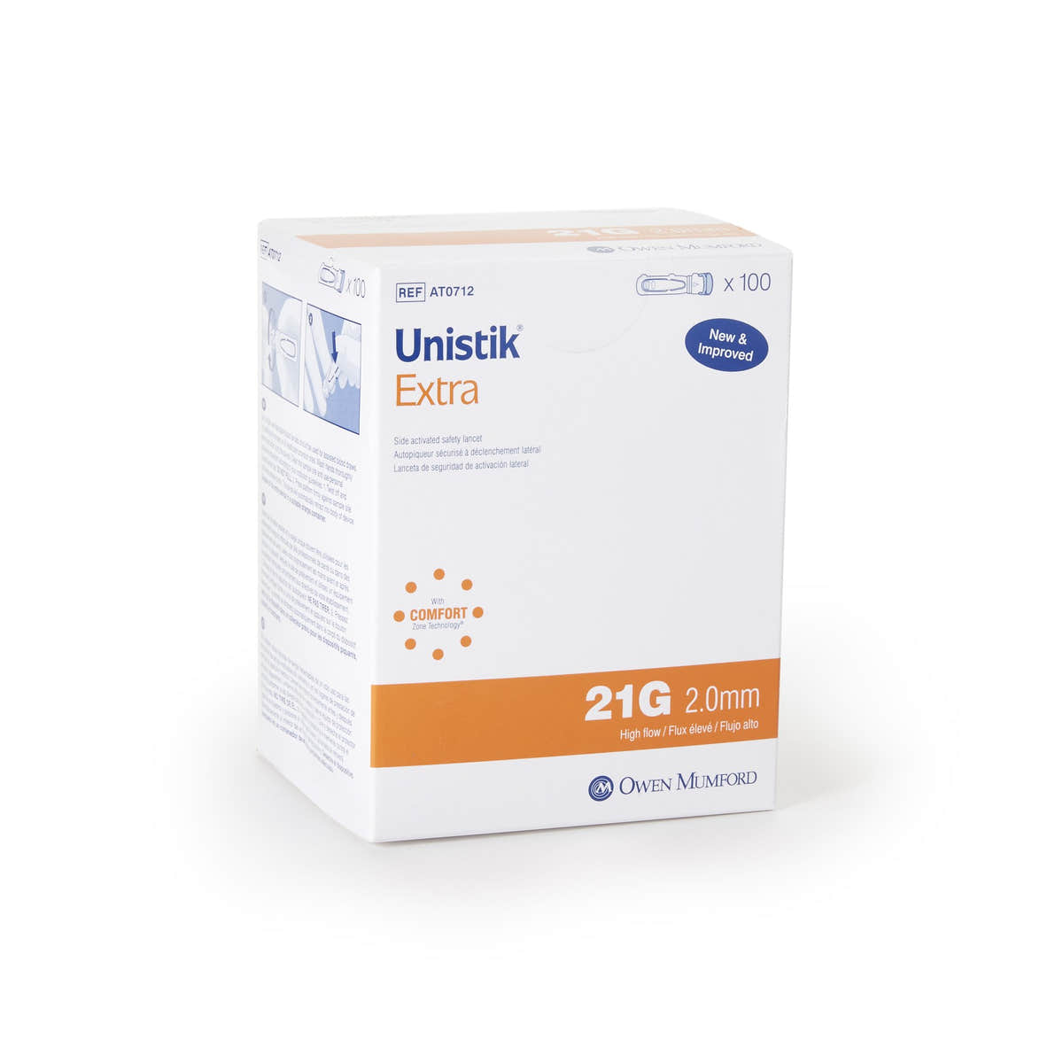 Unistik 2 Safety Needle 2.0 Depth 21 Gauge Push Button Activation - 1199762_BX - 1 Unistik 2 Safety Needle 2.0 Depth 21 Gauge Push Button Activation -Box of 100