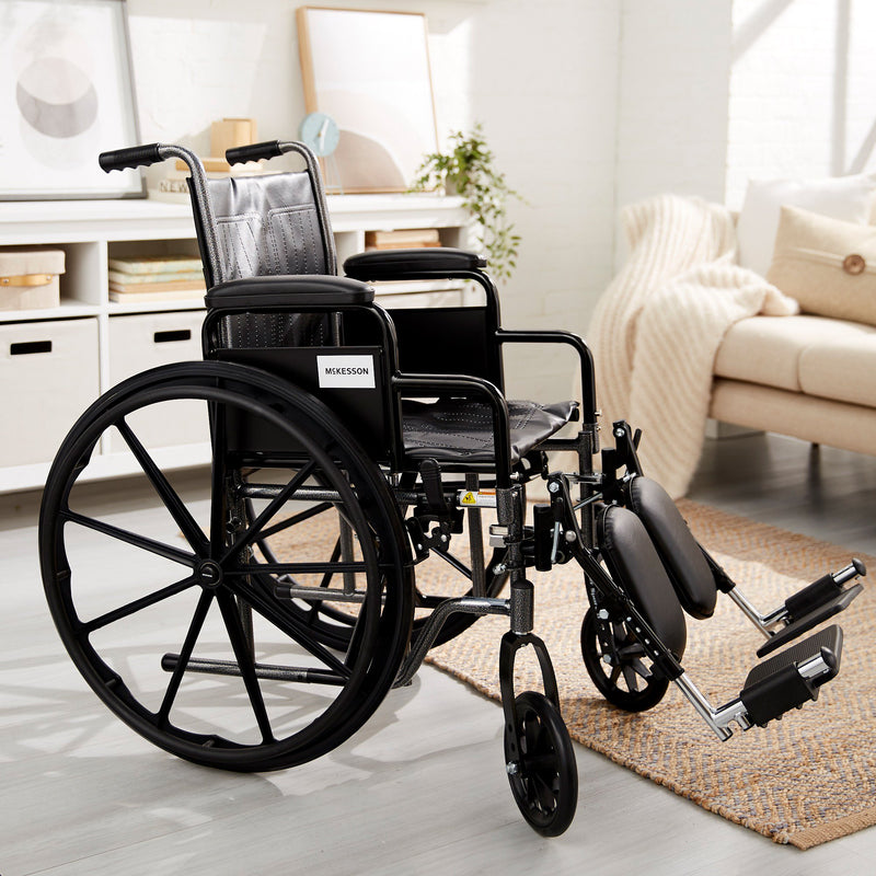 McKesson Dual Axle Wheelchair with Desk Length Arm Swing-Away Elevating Legrest, 16 Inch Seat Width -Each McKesson Dual Axle Wheelchair with Desk Length Arm Swing-Away Elevating Legrest, 16 Inch Seat Width -Each