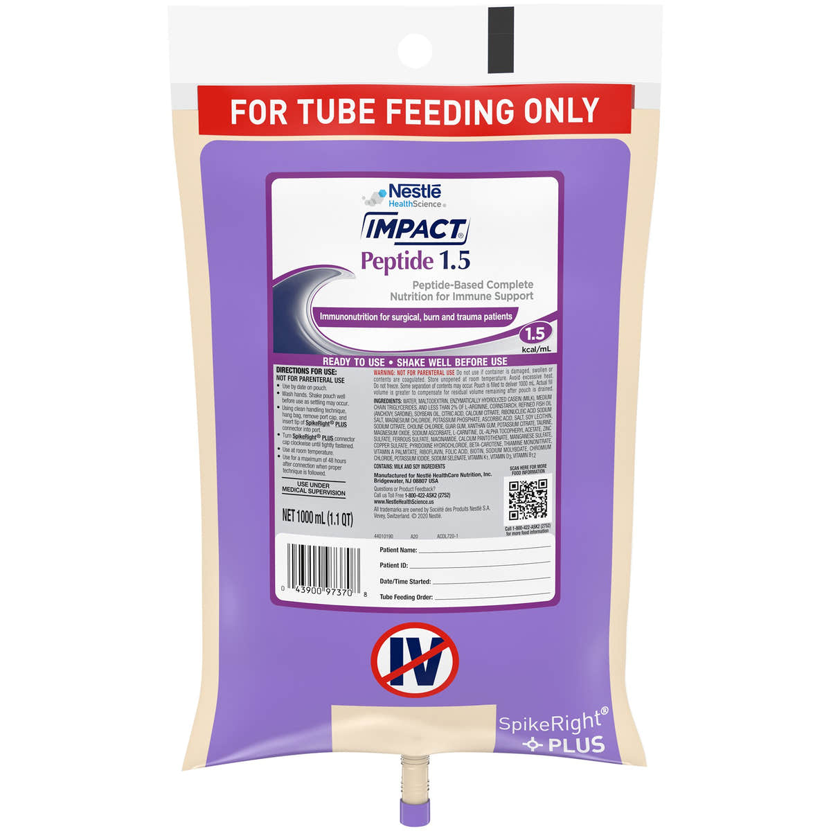 Impact Peptide 1.5 Ready to Hang Tube Feeding Formula, 33.8 oz. Bag -Case of 6 Impact Peptide 1.5 Ready to Hang Tube Feeding Formula, 33.8 oz. Bag -Case of 6
