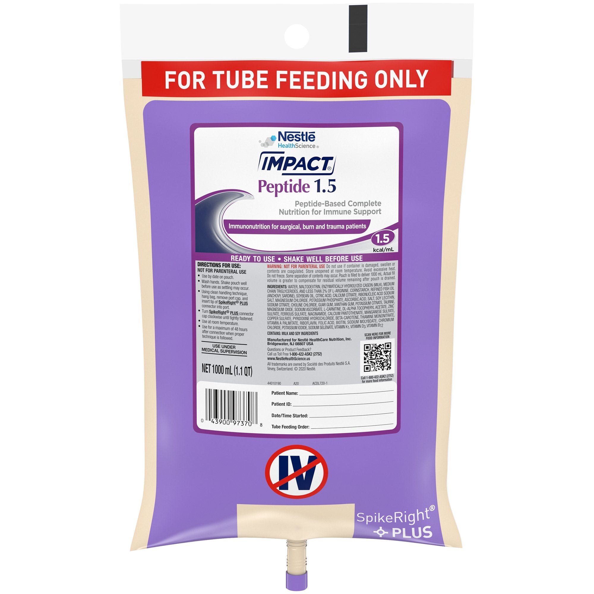 Impact Peptide 1.5 Ready to Hang Tube Feeding Formula, 33.8 oz. Bag -Case of 6 Impact Peptide 1.5 Ready to Hang Tube Feeding Formula, 33.8 oz. Bag -Case of 6