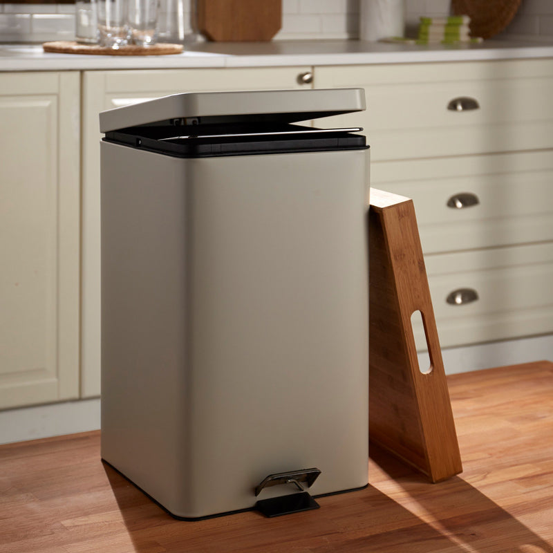 McKesson Trash Can with Plastic Liner, Square, Steel, Step-On, 32 QT, Beige -Each McKesson Trash Can with Plastic Liner, Square, Steel, Step-On, 32 QT, Beige -Each