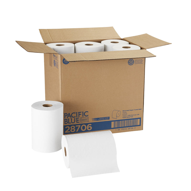 Pacific Blue Basic White Paper Towel, 7-7/8 Inch x 350 Foot, 12 Rolls per Case -Case of 12 Pacific Blue Basic White Paper Towel, 7-7/8 Inch x 350 Foot, 12 Rolls per Case -Case of 12