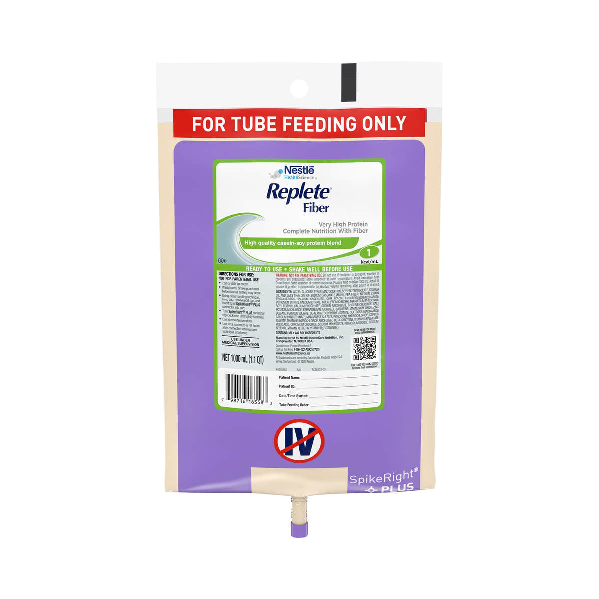 Replete Fiber Ready to Hang Tube Feeding Formula, 33.8 oz. Bag -Case of 6 Replete Fiber Ready to Hang Tube Feeding Formula, 33.8 oz. Bag -Case of 6