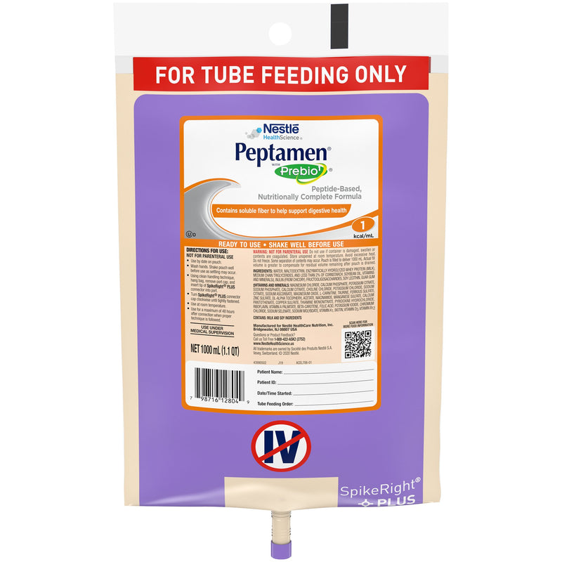 Peptamen with Prebio1 Ready to Hang Tube Feeding Formula, 33.8 oz. Bag -Case of 6 Peptamen with Prebio1 Ready to Hang Tube Feeding Formula, 33.8 oz. Bag -Case of 6