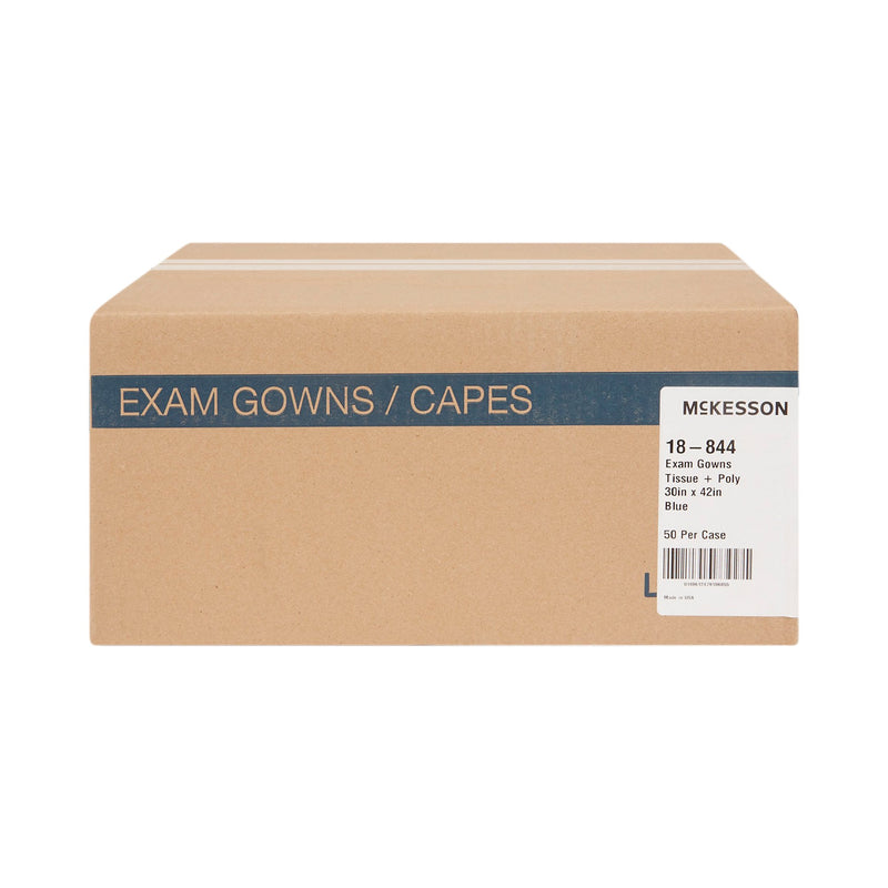 McKesson Patient Exam Gown Open Back, One Size Fits Most, Blue -Case of 50 McKesson Patient Exam Gown Open Back, One Size Fits Most, Blue -Case of 50