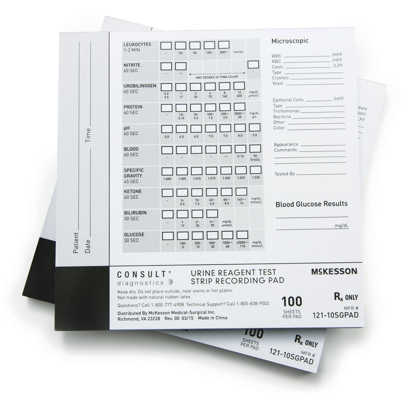 McKesson Consult Urine Reagent Test Strip Recording Pad -Pad of 100 McKesson Consult Urine Reagent Test Strip Recording Pad -Pad of 100