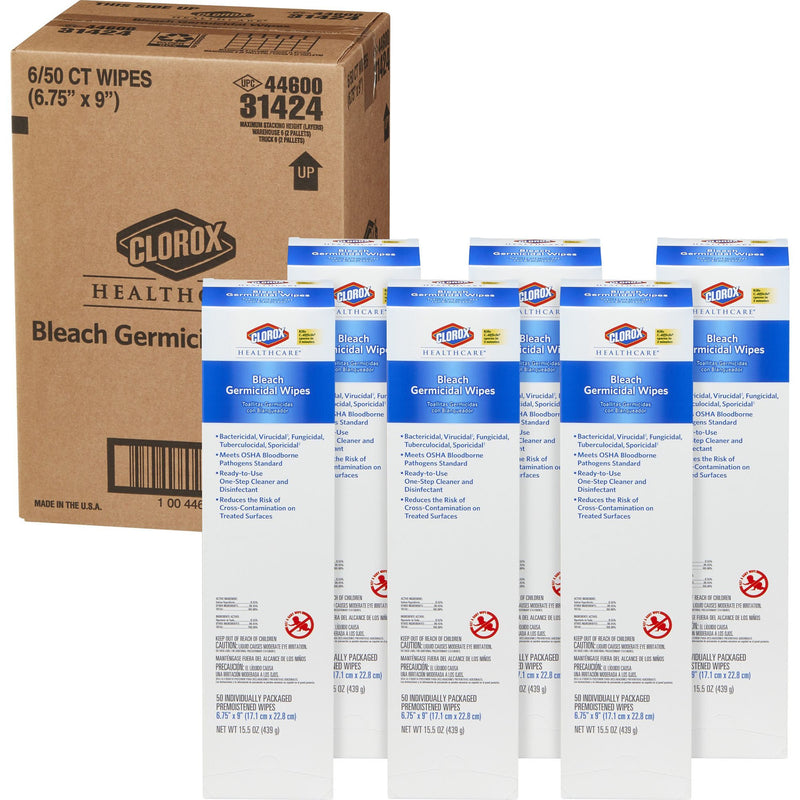 Clorox Healthcare Bleach Germicidal Wipes, Individual Packets -Carton of 50 Clorox Healthcare Bleach Germicidal Wipes, Individual Packets -Carton of 50