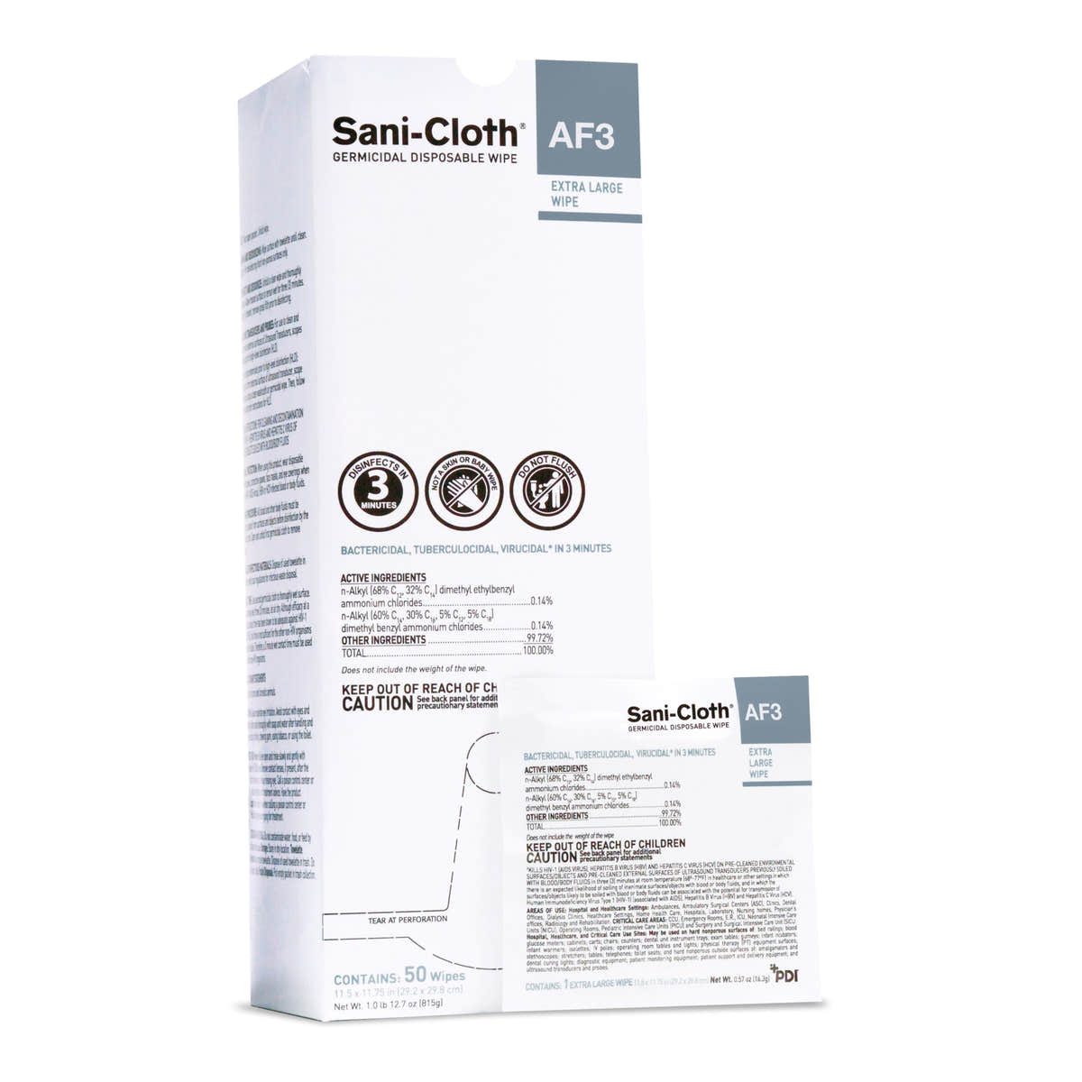 Sani-Cloth AF3 Surface Disinfectant Cleaner Wipes, X-Large Individual Packet -Box of 50 Sani-Cloth AF3 Surface Disinfectant Cleaner Wipes, X-Large Individual Packet -Box of 50