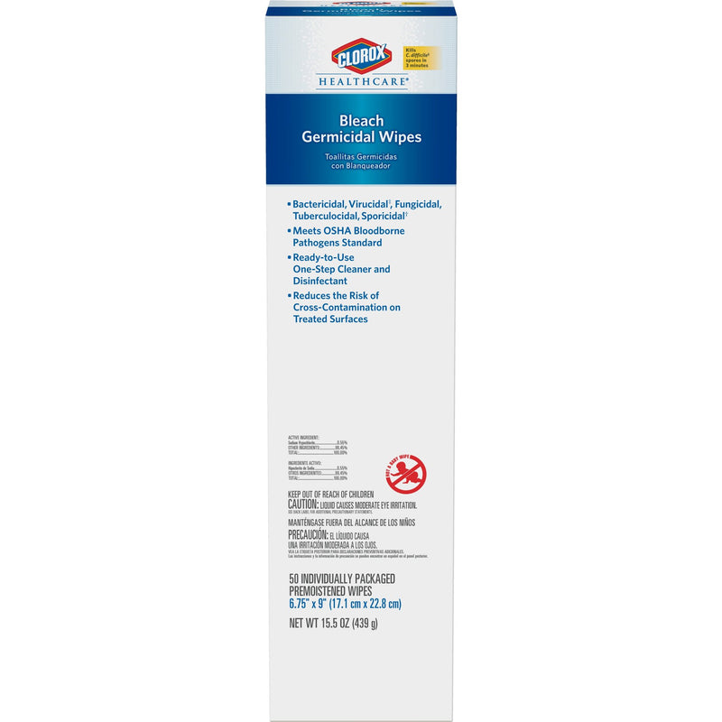 Clorox Healthcare Bleach Germicidal Wipes, Individual Packets -Carton of 50 Clorox Healthcare Bleach Germicidal Wipes, Individual Packets -Carton of 50