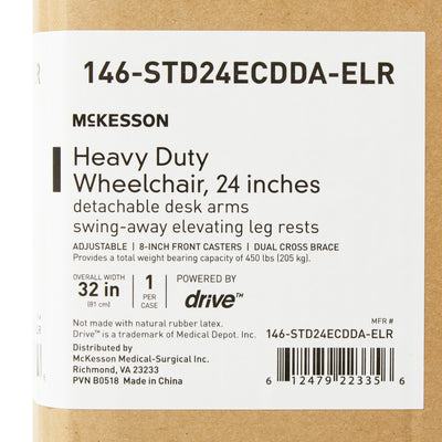 McKesson Bariatric Wheelchair with Swing-Away Elevating Legrest, 24-Inch Seat Width -Each McKesson Bariatric Wheelchair with Swing-Away Elevating Legrest, 24-Inch Seat Width -Each