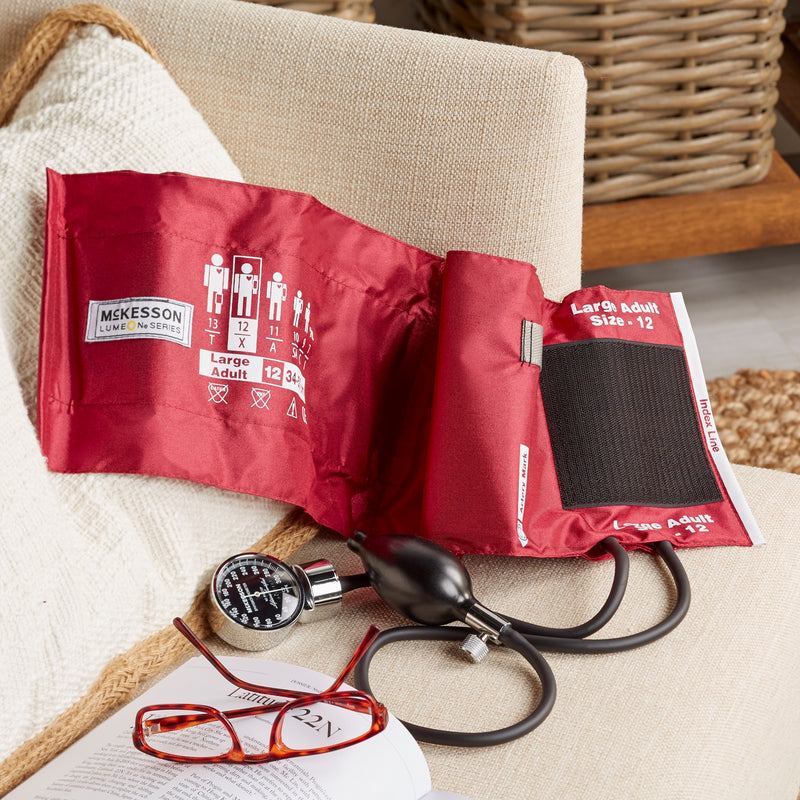 McKesson LUMEON Professional Aneroid Sphygmomanometer, Burgundy, Large Adult, Arm -Box of 1 McKesson LUMEON Professional Aneroid Sphygmomanometer, Burgundy, Large Adult, Arm -Box of 1
