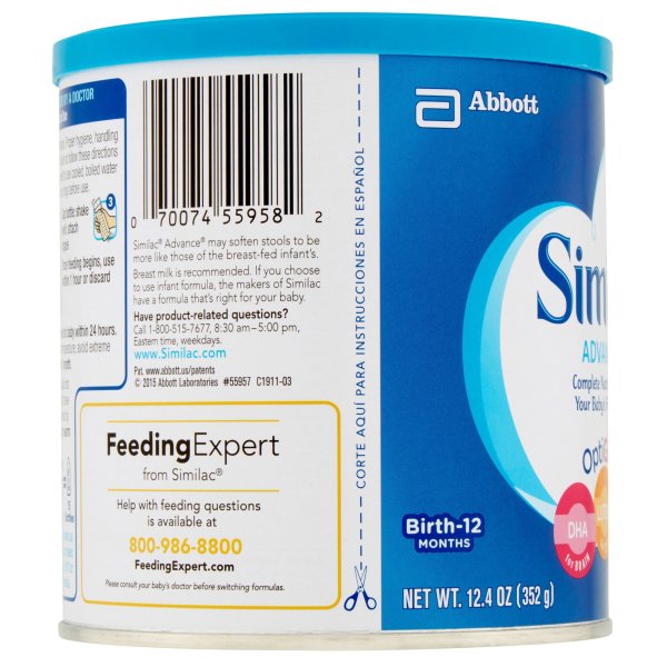 Similac Advance 20 Infant Formula in a 12.4oz can side Similac Advance 20 Infant Formula in a 12.4oz can side