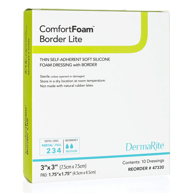 ComfortFoam Border Lite Silicone Adhesive with Border Thin Silicone Foam Dressing - (3 X 3 Inch / Each) ComfortFoam Border Lite Silicone Adhesive with Border Thin Silicone Foam Dressing - (3 X 3 Inch / Each)