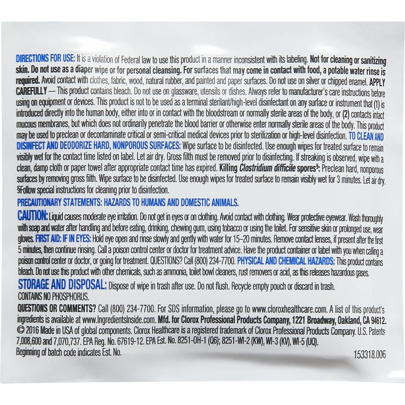 Clorox Healthcare Bleach Germicidal Wipes, Individual Packets -Carton of 50 Clorox Healthcare Bleach Germicidal Wipes, Individual Packets -Carton of 50