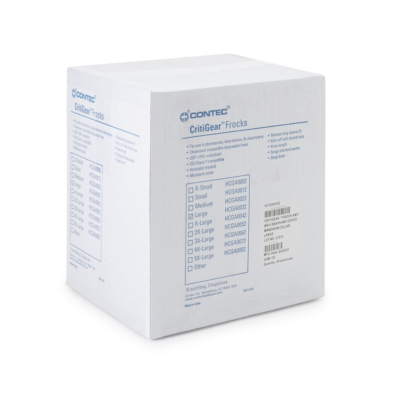 Contec CritiGear Cleanroom Frocks, Large -Bag of 10 Contec CritiGear Cleanroom Frocks, Large -Bag of 10