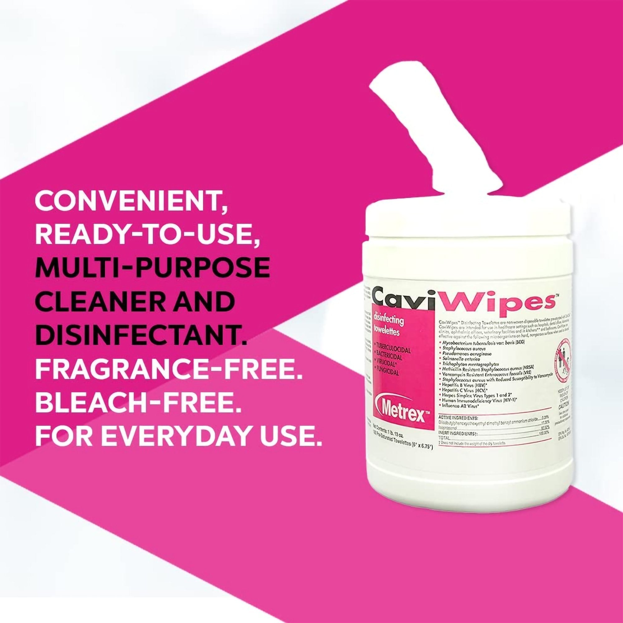 Metrex CaviWipes Surface Disinfectant Alcohol-Based Wipes, Non-Sterile, Disposable, Alcohol Scent, Canister, 6 X 6.75 Inch -Can of 1 Metrex CaviWipes Surface Disinfectant Alcohol-Based Wipes, Non-Sterile, Disposable, Alcohol Scent, Canister, 6 X 6.75 Inch -Case of 12
