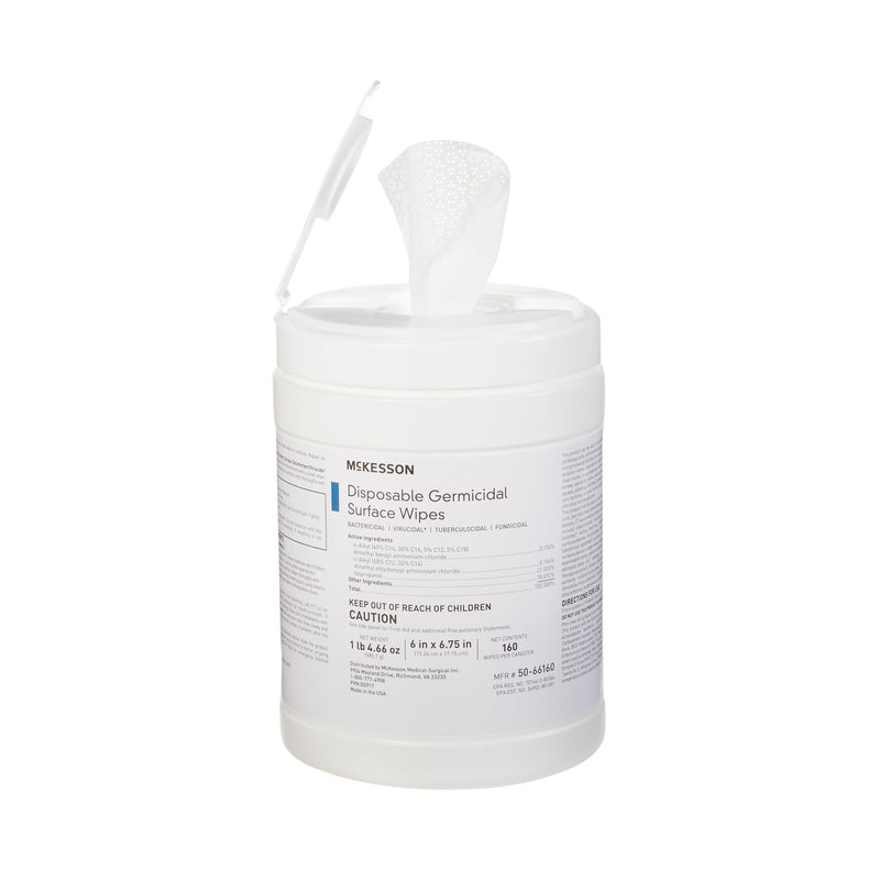 McKesson Surface Disinfectant Wipes, Large Canister -Box of 1 McKesson Surface Disinfectant Wipes, Large Canister -Box of 1