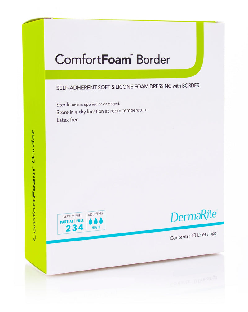 ComfortFoam Border Silicone Adhesive with Border Silicone Foam Dressing, 2 x 5 Inch - (2 X 5 Inch / Box of 10) ComfortFoam Border Silicone Adhesive with Border Silicone Foam Dressing, 2 x 5 Inch - (2 X 5 Inch / Box of 10)
