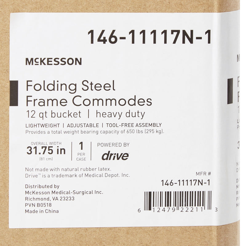 McKesson Fixed Arm Steel Folding Commode Chair, 15½ – 22 Inch -Each McKesson Fixed Arm Steel Folding Commode Chair, 15½ – 22 Inch -Each