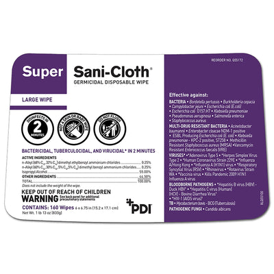 Super Sani-Cloth Surface Disinfectant Wipe, Large Canister -Can of 160 Super Sani-Cloth Surface Disinfectant Wipe, Large Canister -Can of 160